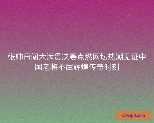 张帅再闯大满贯决赛点燃网坛热潮见证中国老将不屈辉煌传奇时刻